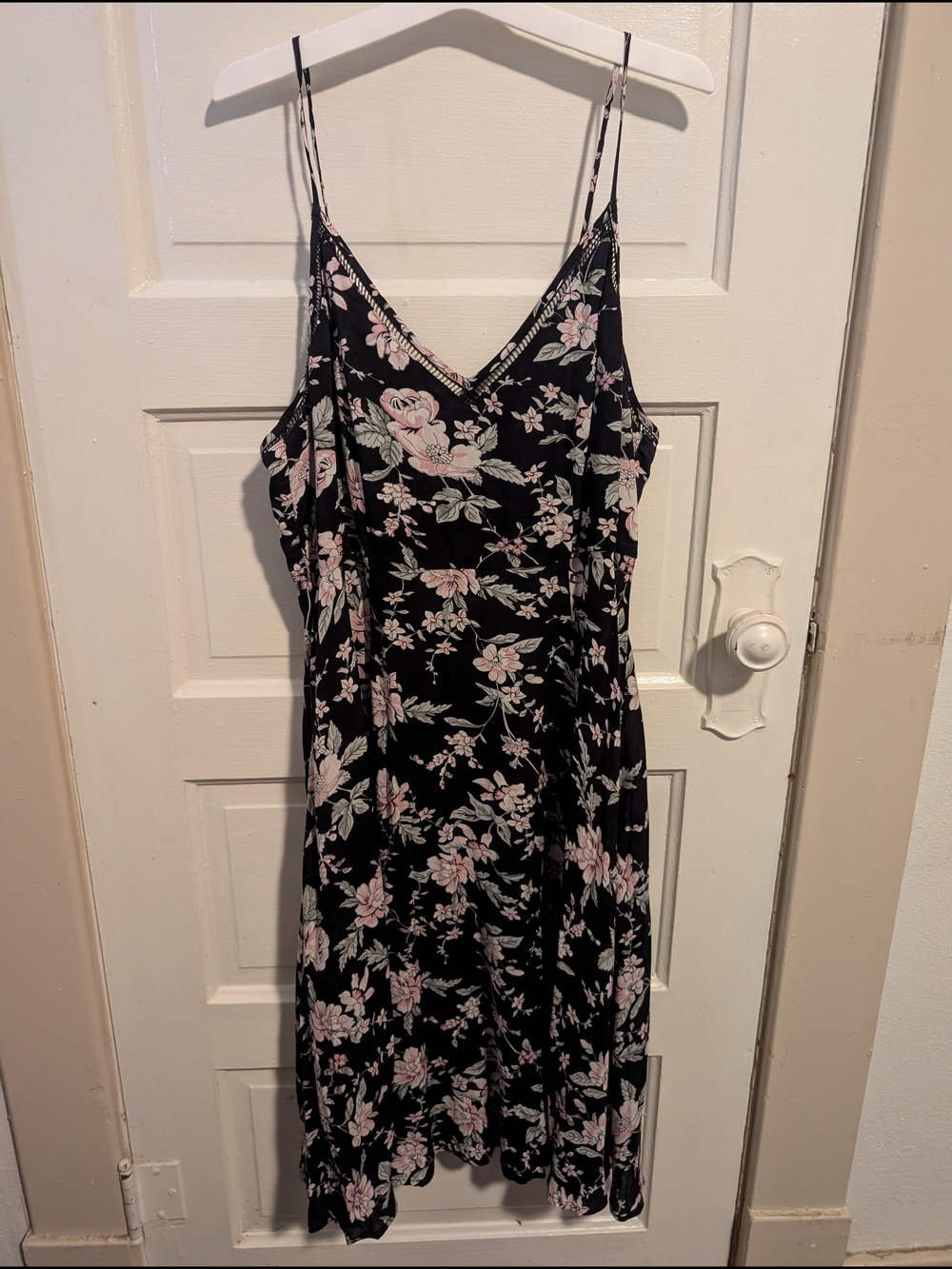 Black Coquette Floral Spaghetti Strap Midi Dress with Slit & Pink Blossoms Lulus